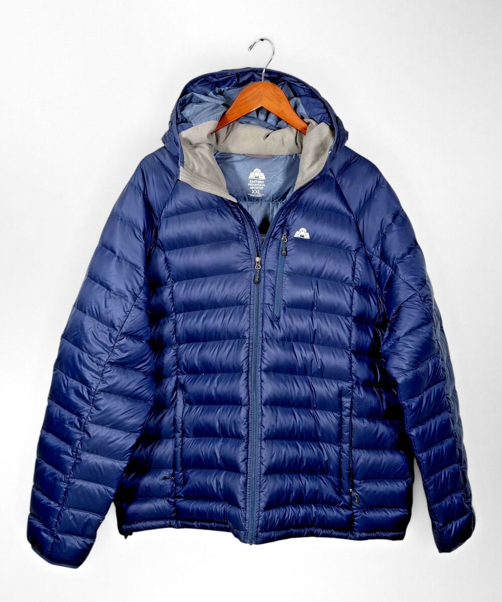 Eastern Mountain Sports XXL Goose Down Hooded Puffer Jacket Blue Packable NWOT
